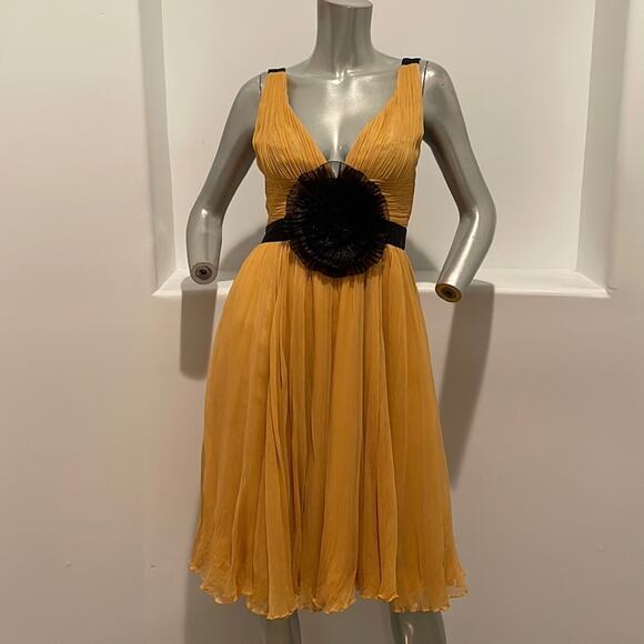 Andy The Anh Sleeveless Chiffon Yellow Black Bow Dress Size 4 - Picture 1 of 12